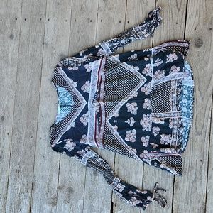 Boho Flowy Floral Patchwork Top Medium Western Pink Blue